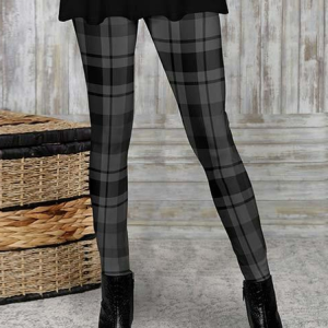Plaid Casual Leggings, Leggings, color:Black|size:XXL, JustFashionNow