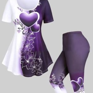 Casual Floral Regular Fit Two-Piece Set, Suit Set, color:Purple|size:4XL, JustFashionNow