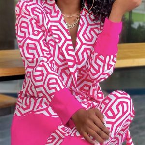 Geometric Urban Lapel Collar Regular Fit Blazer, Blazers, color:Rose Red|size:XXL, Stylewe