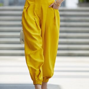 Regular Fit Plain Casual Fashion Pants, Pants, color:Yellow|size:XXL, Stylewe