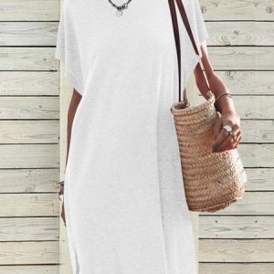 Casual Floral Crew Neck Dress, Dresses, color:White|size:XXL, JustFashionNow