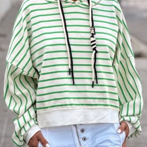 Casual Hoodie Striped Hoodie Drawstring, Hoodies & Sweatshirts, color:Green|size:XXL, Noracora