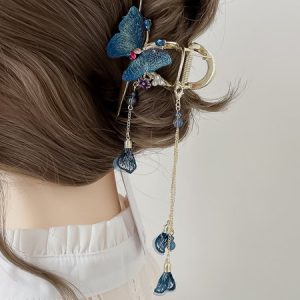 Women's Butterfly Decorated Large Barrette, Hair Accs, color:Blue|size:One-size, Noracora