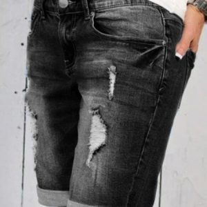 Casual Regular Fit Pocket Stitching Denim Denim Shorts, Shorts, color:Black|size:XXL, JustFashionNow