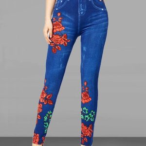 Casual Floral Long Pant, Pants, color:Blue|size:3XL, Noracora