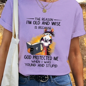 WomenвЂs Cotton Horse The Reason iвЂ™m Old And Wise is Because god Protected Me When I Was Young And Stupid T-Shirt, T-shirts, Lilicloth.com