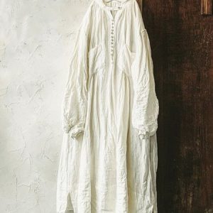 Vintage Plain Long Sleeve Casual Dress, Short, color:White|size:4XL, Noracora