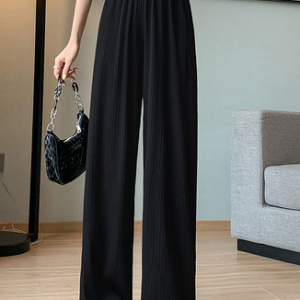 Plain Casual Wide Leg Pants, Pants, color:Black|size:XXL, Noracora
