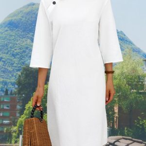 Regular Fit Casual Cotton And Linen Dress, Dresses, color:Green|size:XS, JustFashionNow