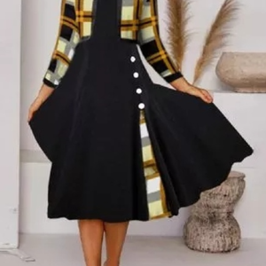 Color Block Tunic Round Neckline Midi A-line Dress, Basic Dresses, color:Black|size:XXL, JustFashionNow