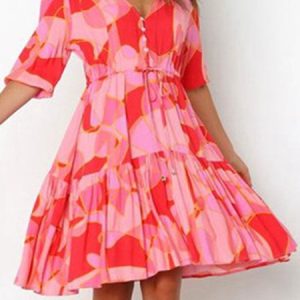 V Neck Urban Dress With No, Dresses, color:Red|size:XL, JustFashionNow