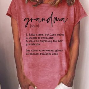 Women's Grandma Like A Mom But Less Rules Queen Of Spoiling Funny Graphic Printing Mather's Day Gift Crew Neck Casual Cotton-Blend T-Shirt, color:Red|size:3XL, Lilicloth.com