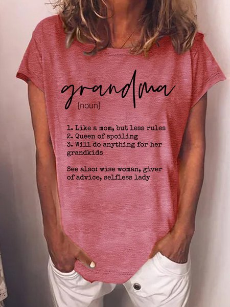 Women's Grandma Like A Mom But Less Rules Queen Of Spoiling Funny Graphic Printing Mather's Day Gift Crew Neck Casual Cotton-Blend T-Shirt, color:Red|size:3XL, Lilicloth.com