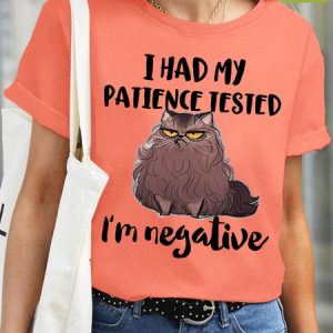 I Had My Patience Tested I'm Negative Womens Waterproof Oilproof Stainproof Fabric T-Shirt, color:Orange Red|size:3XL, Lilicloth.com