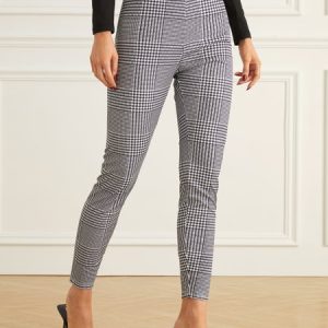 High Elasticity Tight Plaid Urban Fashion Slim fit Pants, Pants, color:Gray|size:XXL, Stylewe