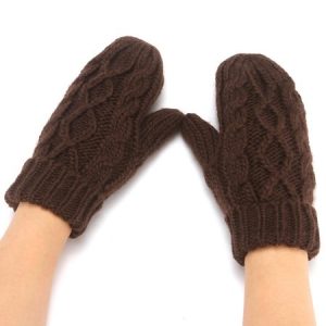 Solid Color Casual Knit Fleece Warm Mittens, Women Gloves, color:Coffee|size:One-size, JustFashionNow