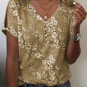 Loose Floral Casual Shirt, Shirts & Blouses, color:Khaki|size:XXL, JustFashionNow