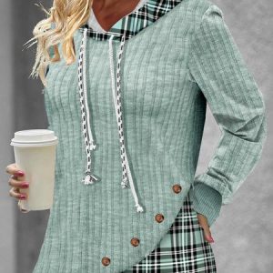 Casual Hoodie Plaid Hoodie Split Joint, Hoodies & Sweatshirts, color:Aqua|size:XXL, Noracora