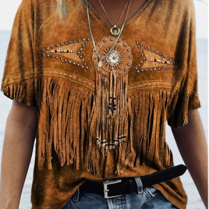 Loose Casual V Neck 3D Printing T-Shirt, T-Shirts, color:Brown|size:XXL, JustFashionNow