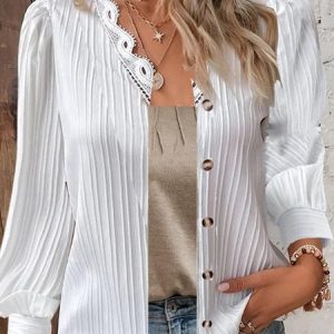Crew Neck Long Sleeve Plain Regular Loose Kimono For Women, Kimono, color:White|size:3XL, Noracora