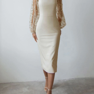 Square Neck Floral Elegant Lace Party Dress, Midi Dresses, color:White|size:XXL, Stylewe