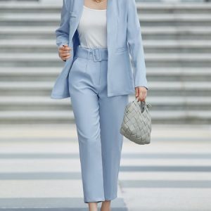 Urban Loose Plain Two-Piece Set Coat With Pants, Two-piece Set, color:Blue|size:XXL, Stylewe
