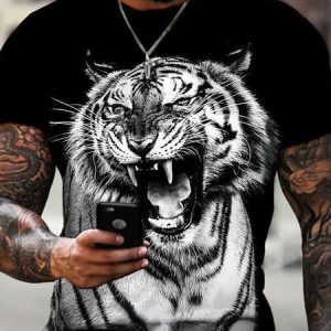 Men's Casual 3D Tiger Pattern Round Neck Short Sleeve T-Shirt Daily Commuting Clothing, T-Shirts, color:Color4|size:3XL, JustFashionNow