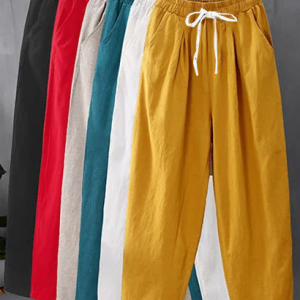 Casual Plain Loose Cotton Pants, Pants, color:White|size:4XL, JustFashionNow