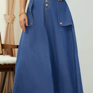 Denim Casual Regular Fit Denim Skirt, Denim Skirts, color:Blue|size:XXL, Stylewe