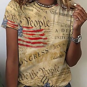Women's We the People Lady Liberty Declaration of Independence Print Crew Neck T-Shirt, T-shirts, Lilicloth.com