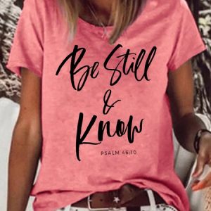 Women's Be Still Know Christian Letters Casual T-Shirt, color:Red|size:3XL, Lilicloth.com