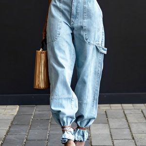 Denim Plain Casual Loose Jeans, DENIM, color:Blue|size:XXL, Stylewe