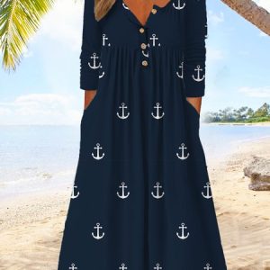 Crew Neck Casual Dress With No, Dresses, color:Blue|size:XXL, JustFashionNow