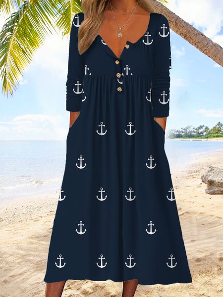 Crew Neck Casual Dress With No, Dresses, color:Blue|size:XXL, JustFashionNow