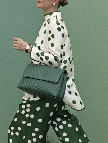 Plus Size Stand Collar Polka Dots Loose Elegant Blouse, Plus Tops, color:Off White|size:4X, Stylewe