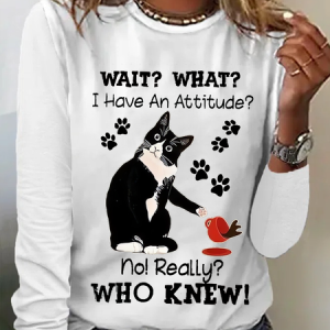 Crew Neck Long Sleeve Text Letters Lightweight Micro-Elasticity Regular Fit Shirt For Women, Blouses, color:White|size:3XL, Noracora