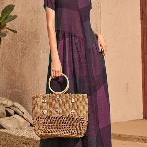 Casual Plaid Regular Fit Crew Neck Dress, Dresses, color:Datered|size:3XL, JustFashionNow