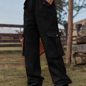 Women's Casual Denim Multi-Pocket Straight Fit Jeans Cargo Pants Everyday Clothing, Jeans, color:Black|size:XXL, JustFashionNow