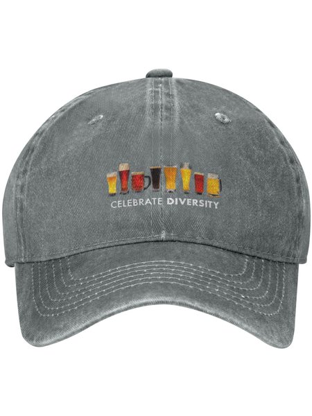 Celebrate Diversity Beer Funny Print Adjustable Hat, color:Gray|size:One-size, Lilicloth.com