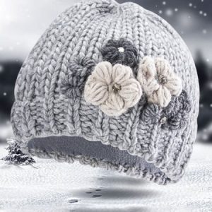 Grey Appliquéd Knit Hat, Women Hats, color:Gray|size:One-size, JustFashionNow