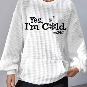 I’am Cold Text Letters Casual Crew Neck Sweatshirt, Sweatshirts & Hoodies, color:White|size:XXL, JustFashionNow