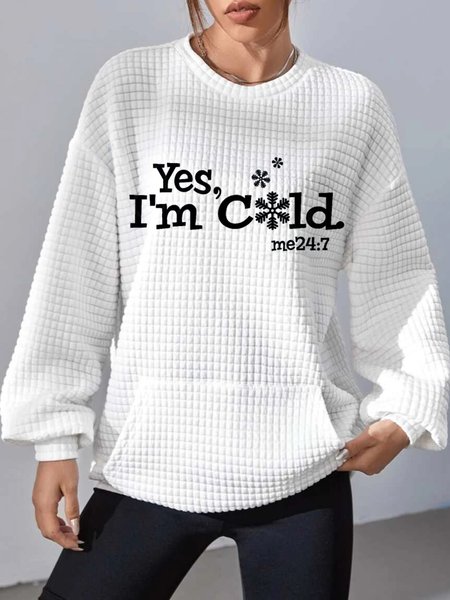 I’am Cold Text Letters Casual Crew Neck Sweatshirt, Sweatshirts & Hoodies, color:White|size:XXL, JustFashionNow