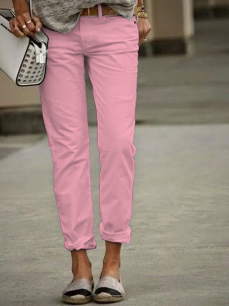 Women Pockets Elastic Waist Slim Fit Zipper Straight Trousers Lightweight Breathable Linen Pants, Pants, Roselinlin - Online Catalog