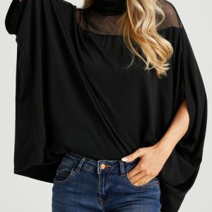 Loose Plain Turtleneck Elegant Blouse, Blouses and Shirts, color:Black|size:XS, Stylewe