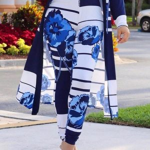 Regular Fit Floral Casual Pants, Pants, color:Blue|size:XXL, Stylewe