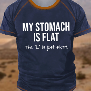 Men's My Stomach Is Flat The L Is Just Silent Funny Graphic Printing Crew Neck Text Letters Regular Fit Casual T-Shirt, color:Blue|size:4XL, Lilicloth.com