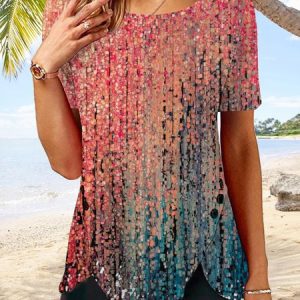 Ombre Elegant Regular Fit T-Shirt, Shirts & Blouses, color:Red|size:XXL, JustFashionNow