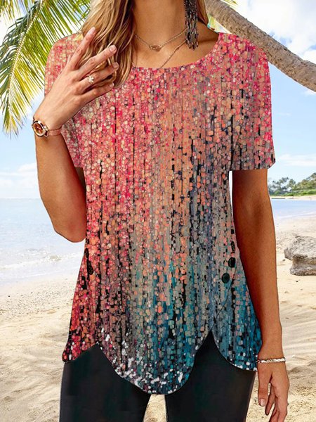 Ombre Elegant Regular Fit T-Shirt, Shirts & Blouses, color:Red|size:XXL, JustFashionNow