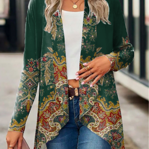 Long Sleeve Ethnic Regular Medium Elasticity Loose Kimono For Women, Kimono, color:Green|size:XXL, catalog Noracora shop