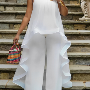 Plus Size Loose Elegant Halter Sleeveless Shirt, Plus Tops, color:White|size:4X, Stylewe